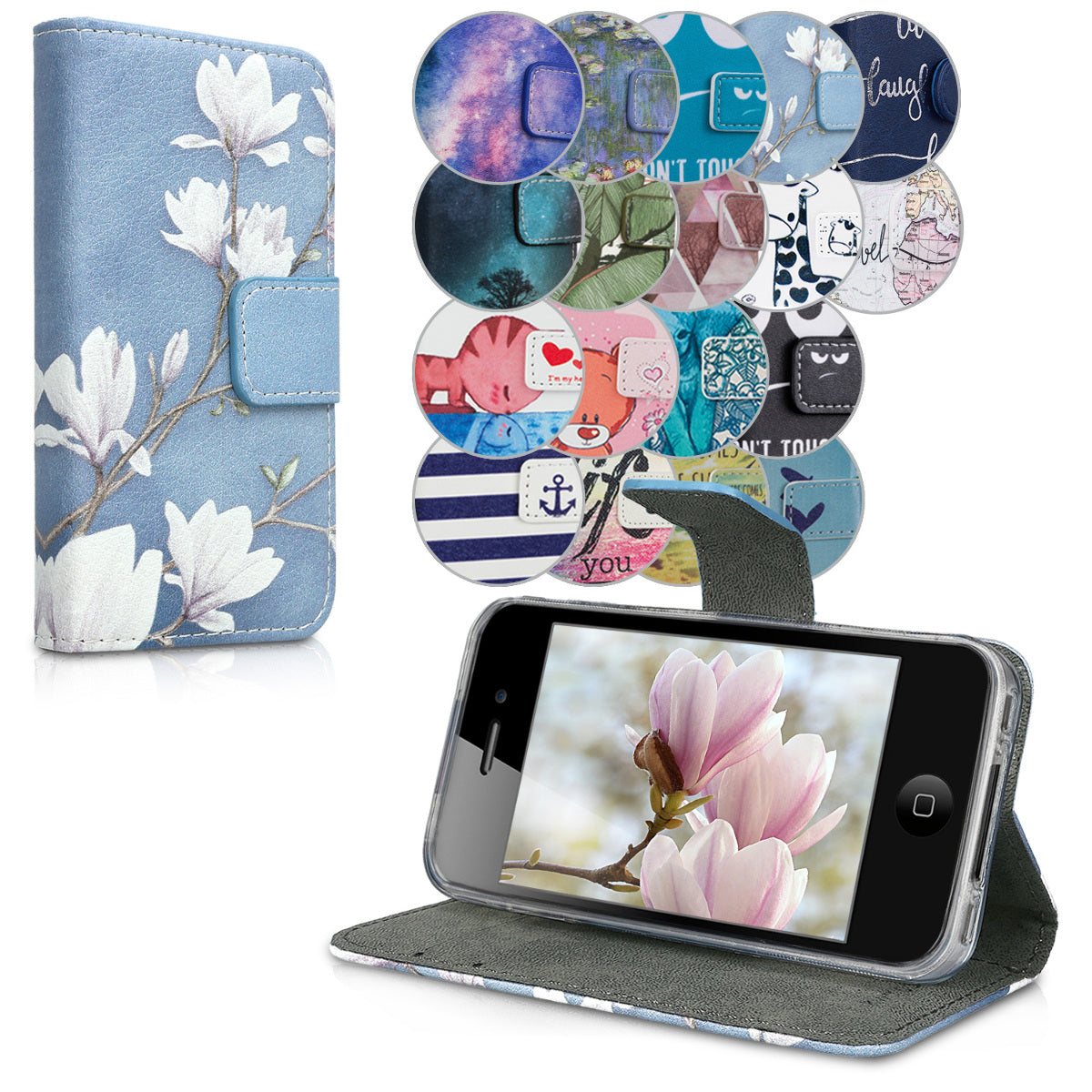 kwmobile Wallet Case kompatibel mit Apple iPhone 4 / 4S Hülle - Cover mit Ständer und Kartenfächern