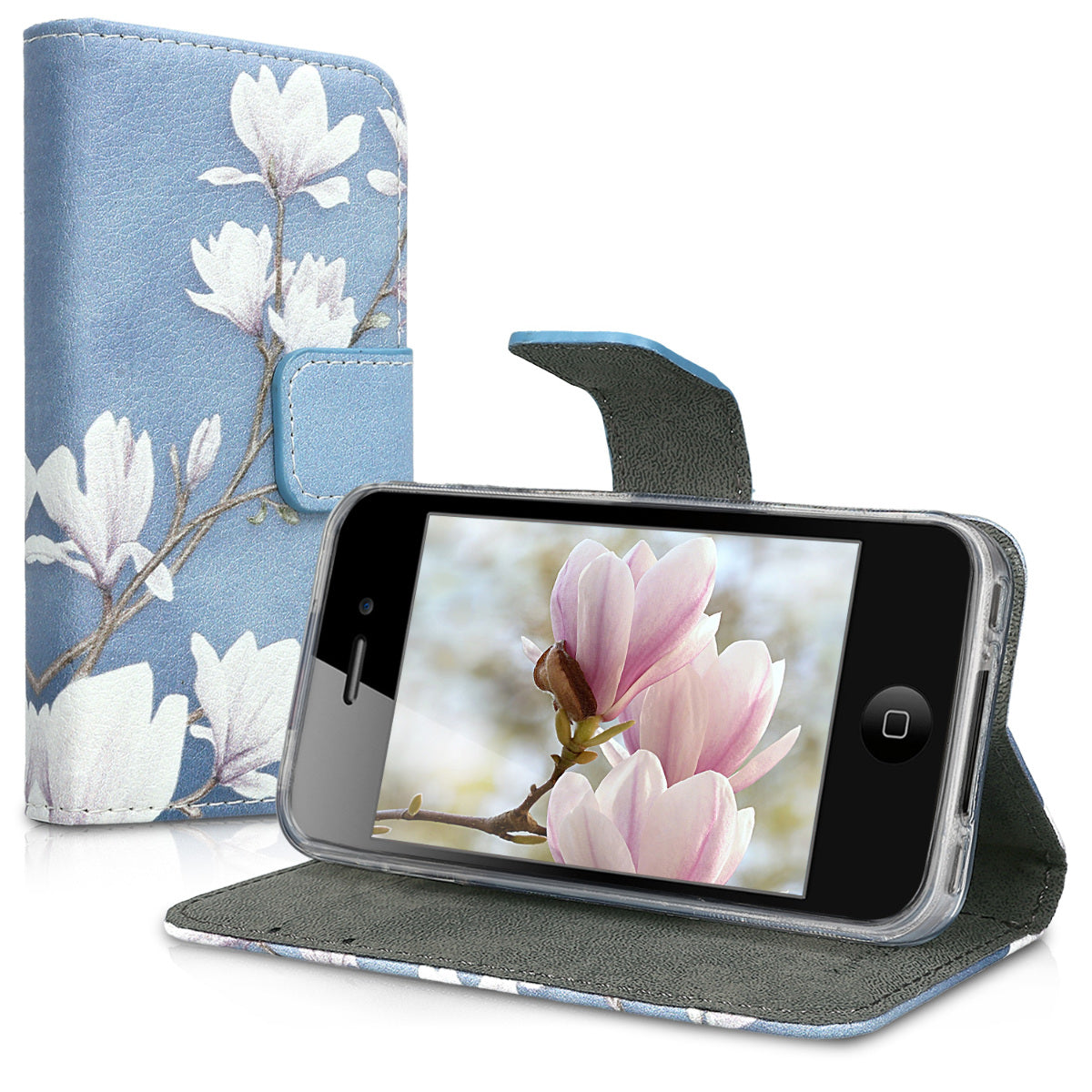 kwmobile Wallet Case kompatibel mit Apple iPhone 4 / 4S Hülle - Cover mit Ständer und Kartenfächern