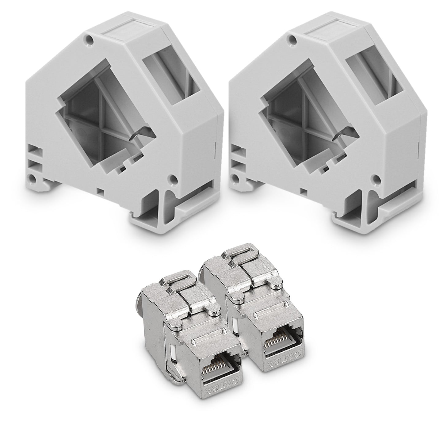 kwmobile Keystone Modul und Hutschienenadapter Set - passt auf genormte Hutschiene - 2x CAT 6A Module 2x Halter - RJ45