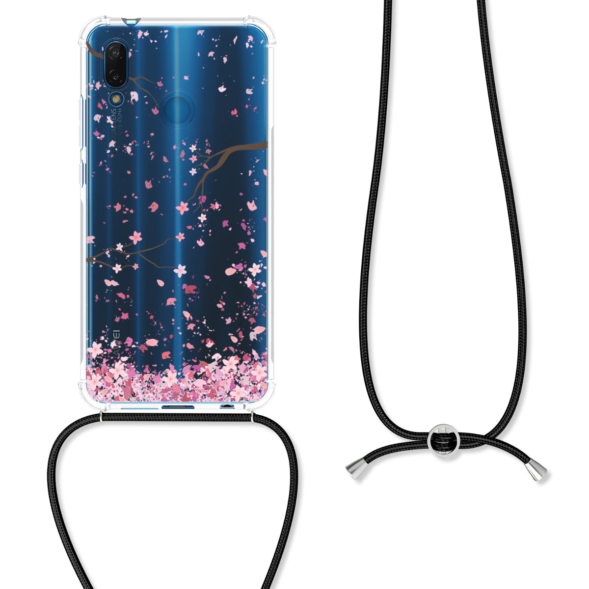 kwmobile Necklace Case kompatibel mit Huawei P20 Lite Hülle Silikon Cover mit Handykette Kirschblütenblätter