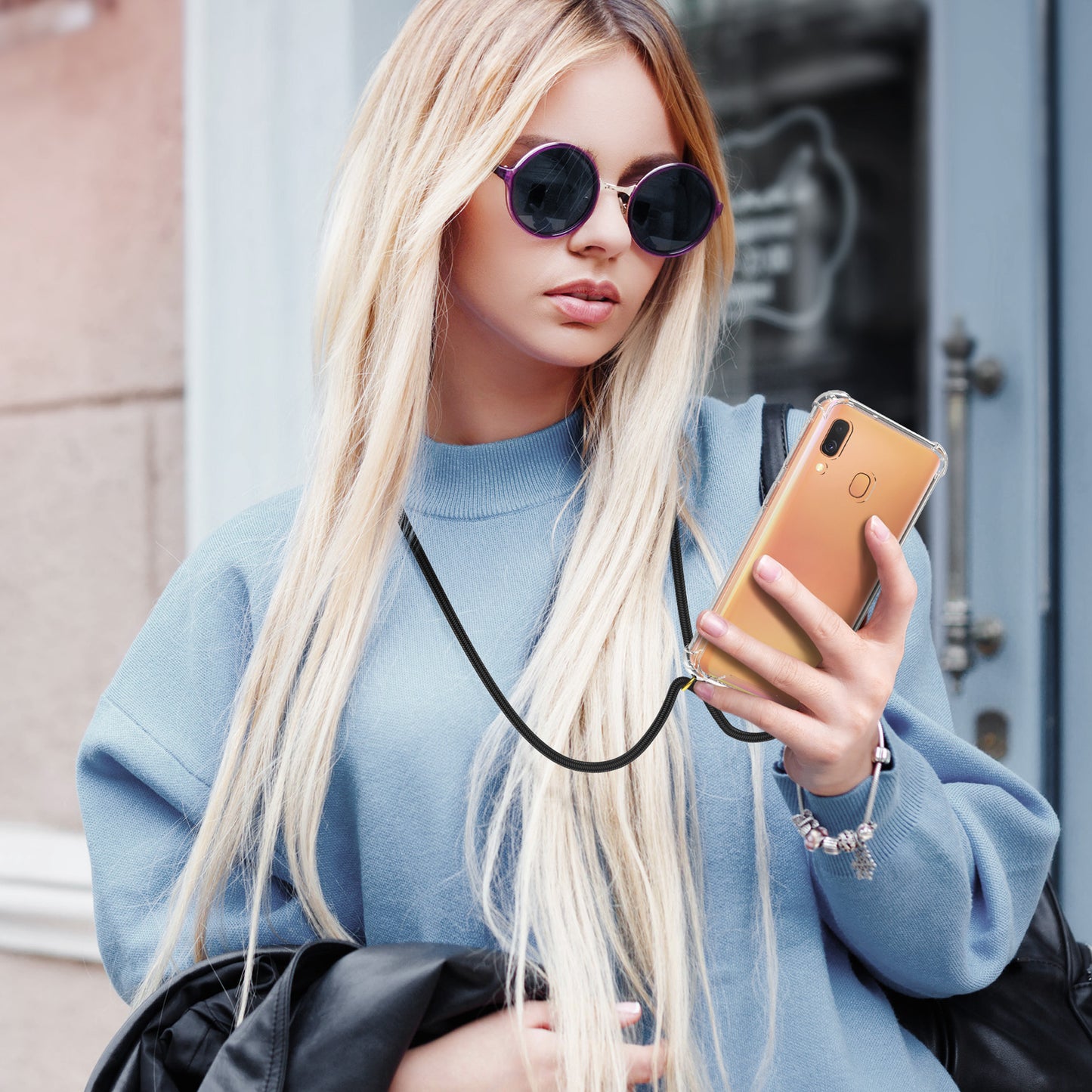 kwmobile Necklace Case kompatibel mit Samsung Galaxy A40 Hülle - Silikon Cover mit Handykette