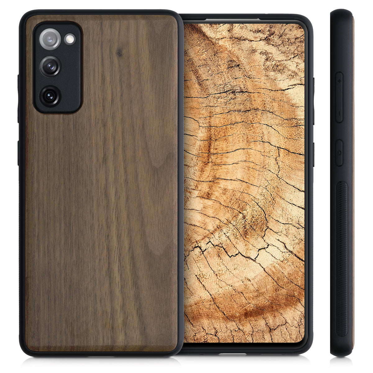 Samsung Galaxy S20 FE stoßfestes Hardcase mit TPU Bumper Holz Nussbaum