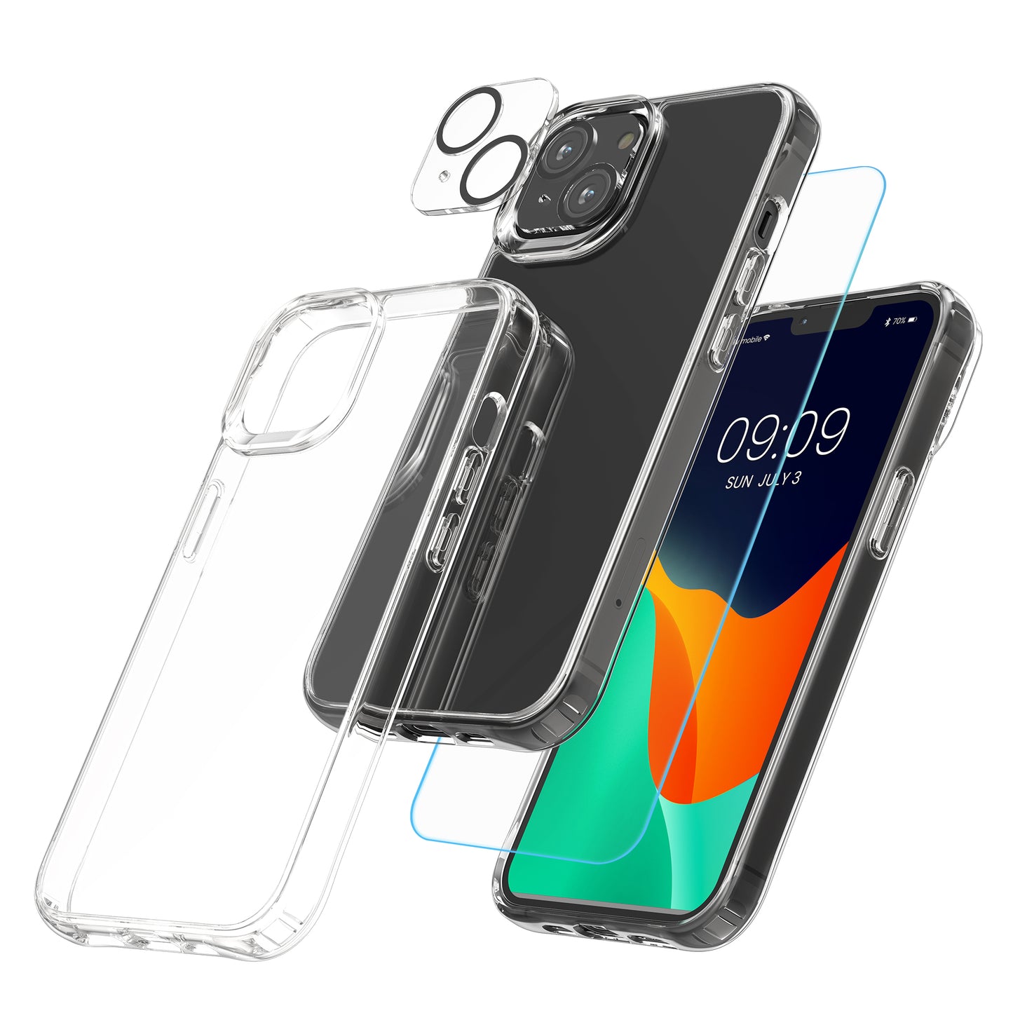 kwmobile 5in1 Set Handyhülle kompatibel mit Apple iPhone 13 Hülle - 1x stoßsichere Schutzhülle 2x Schutzglas Display 2x Kamerschutz Glas