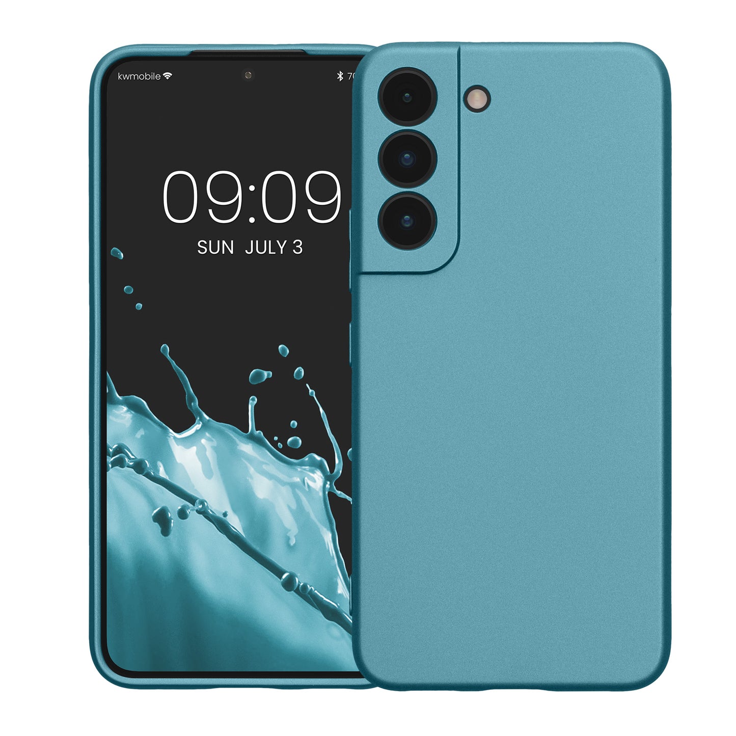 kwmobile Handyhülle für Samsung Galaxy S22 Hülle - weiche Silikon Case metallisch schimmernd - Schutzhülle Cover - Metallic Karibikblau Metallic Karibikblau