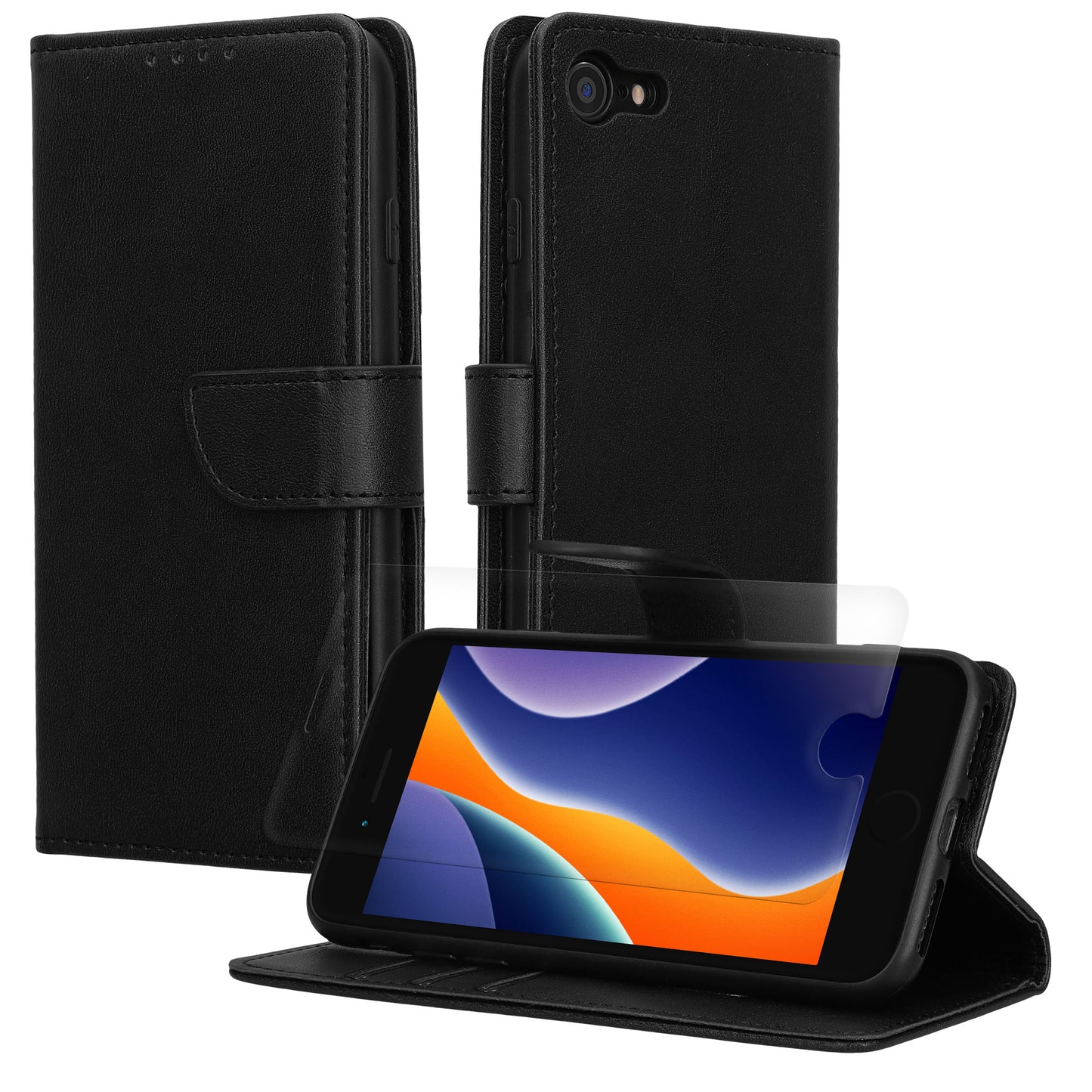kwmobile Kunstleder Handyhülle kompatibel mit Apple iPhone SE (2022) / SE (2020) / 8 / 7 Hülle - Brieftaschen Schutzhülle aus PU-Leder mit Displayschutz und RFID-Schutz