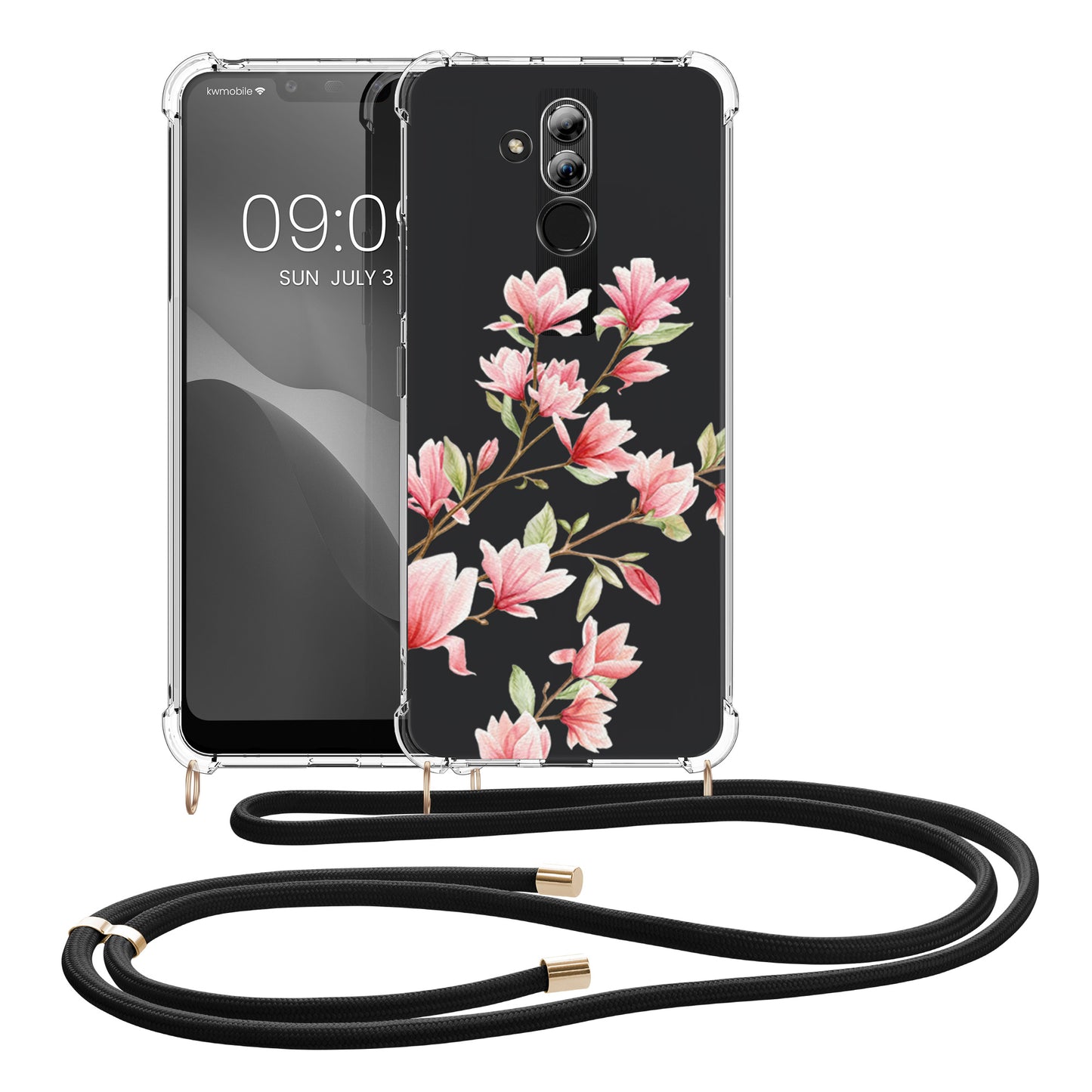 kwmobile Necklace Case kompatibel mit Huawei Mate 20 Lite Hülle Silikon Cover mit Handykette Transparent Magnolien