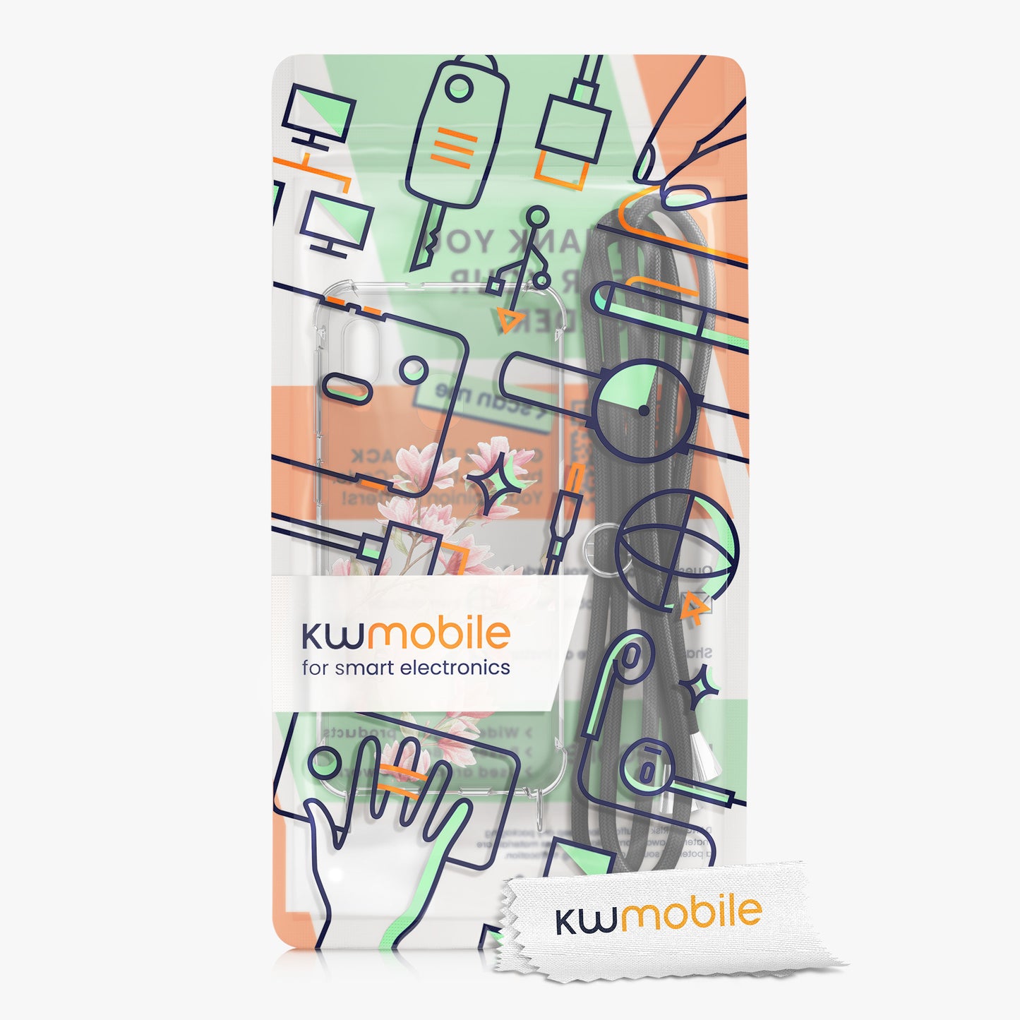 kwmobile Necklace Case kompatibel mit Samsung Galaxy A20e Hülle - Silikon Cover mit Handykette - Transparent Magnolien
