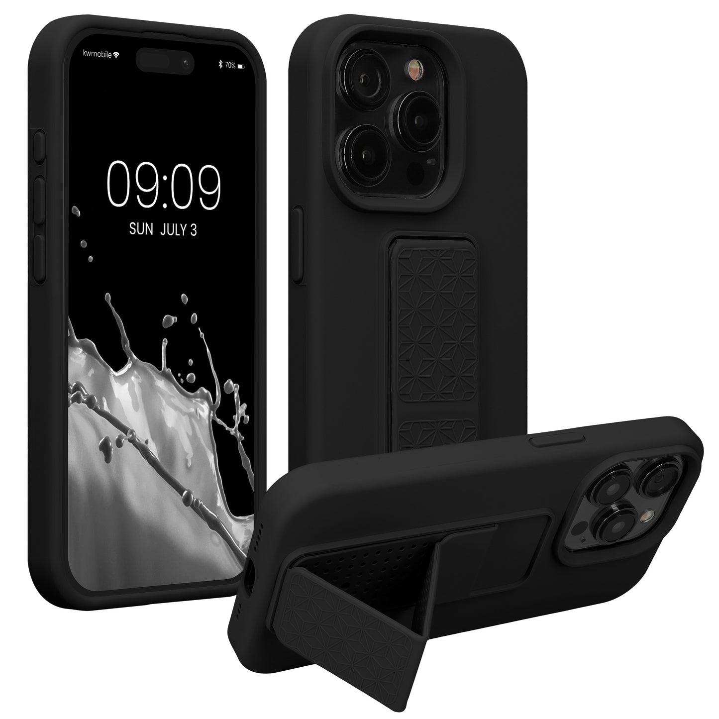 kwmobile Handyhülle für Apple iPhone 15 Pro mit Fingerhalter und Stand Schutzhülle Cover