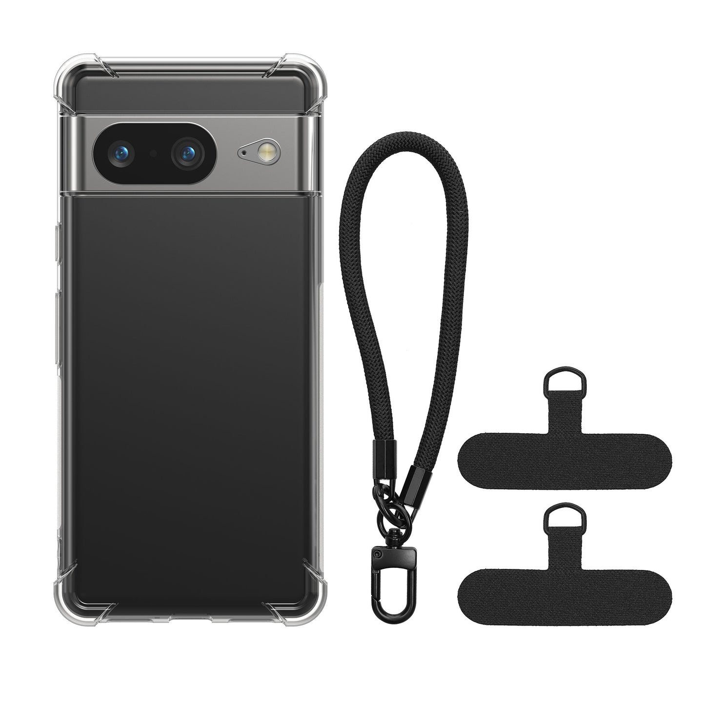 kwmobile Handy Case kompatibel mit Google Pixel 8 Hülle Schutzhülle mit Kantenschutz und abnehmbarem Armband inkl. 2 Pads