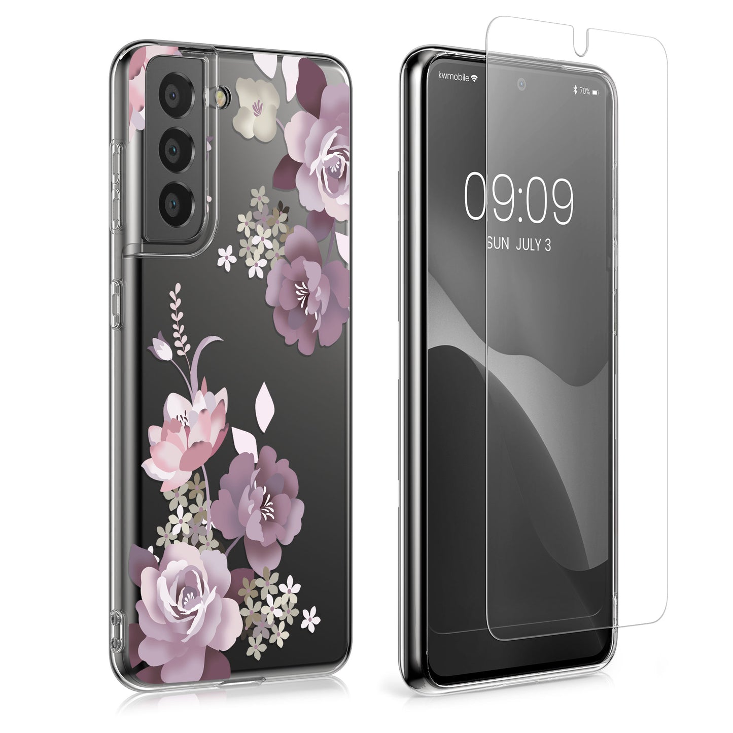 kwmobile Hülle kompatibel mit Samsung Galaxy S21 Handyhülle Silikon Case transparent Mit Glas Schutzfolie