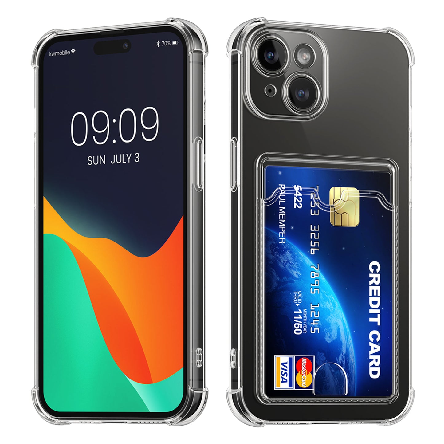 kwmobile Hülle mit Kartenfach kompatibel mit Apple iPhone 15 - Soft Case - Schutzhülle