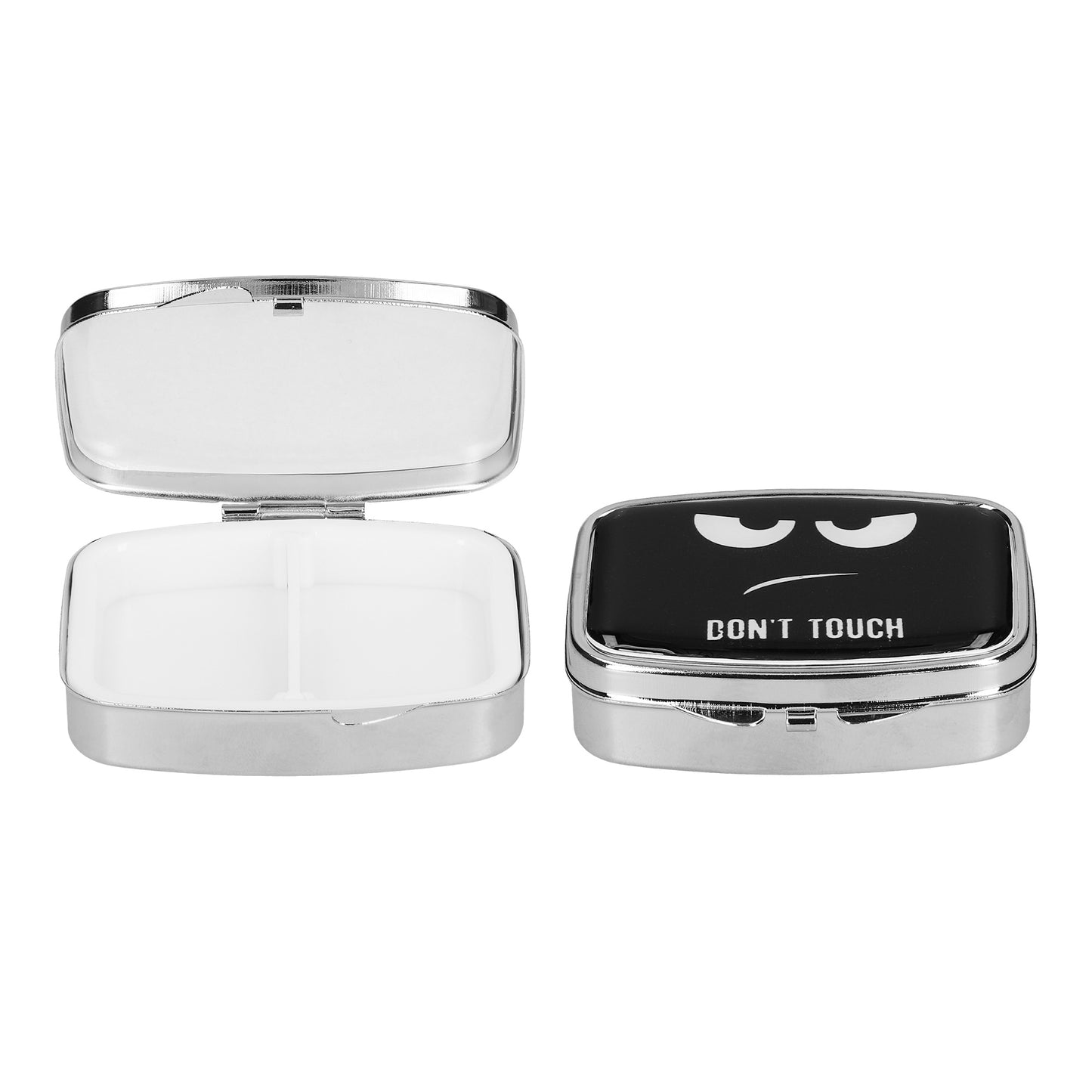 kwmobile Tablettenbox mit 2 Fächern Pillendosen Set klein Tragbare Pillenbox Metall Medikamentenbox Dose in Don't Touch