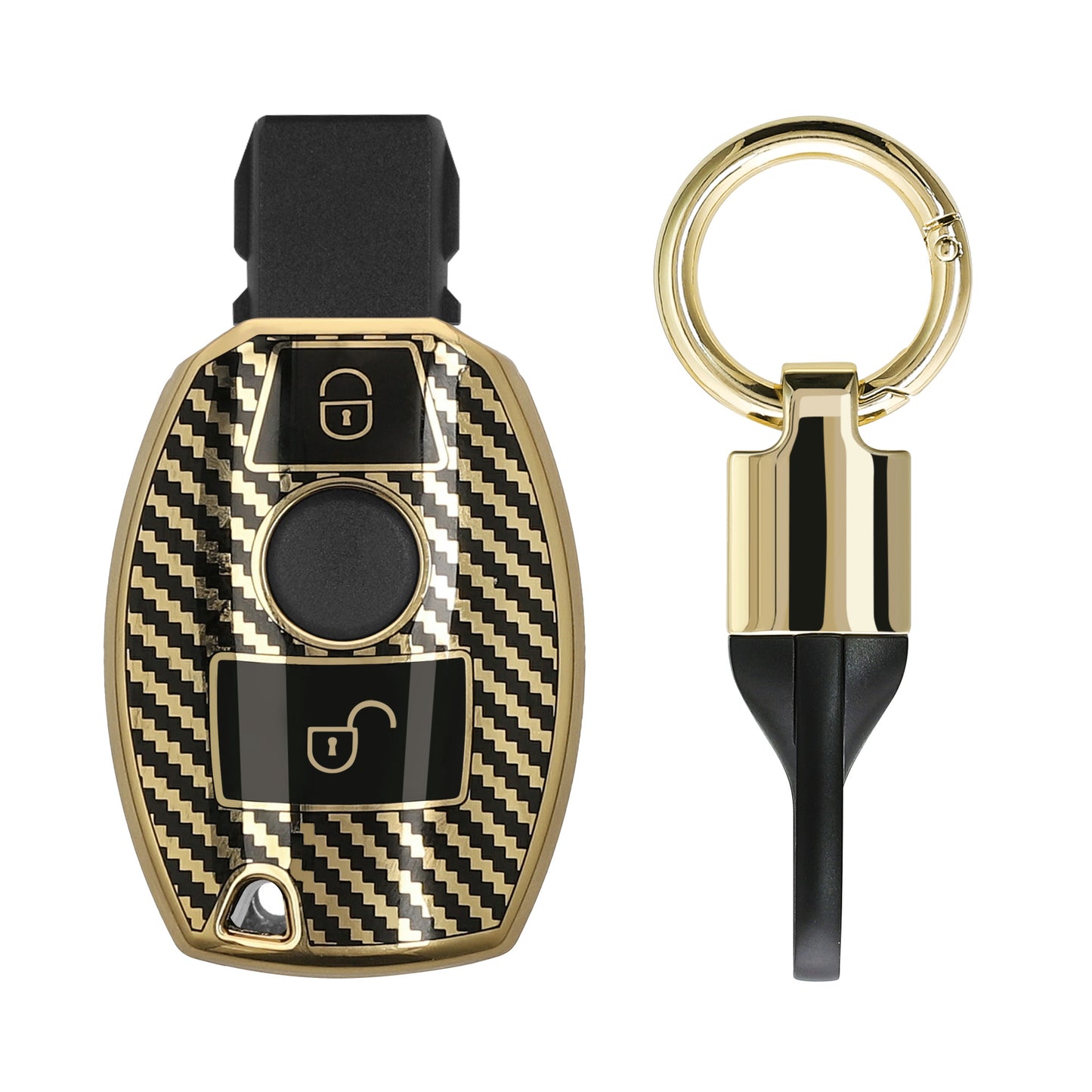 kwmobile Autoschlüssel Hülle kompatibel mit Mercedes Benz 2-Tasten Autoschlüssel (nur Keyless Go) Hülle - Schlüsselhülle mit Key Ring Anhänger - Cover Schwarz