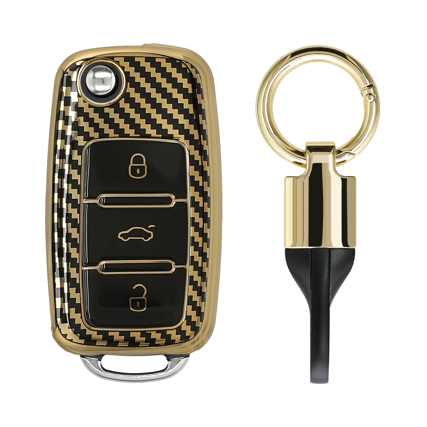 kwmobile Autoschlüssel Hülle kompatibel mit VW Skoda Seat 3-Tasten Autoschlüssel Hülle - Schlüsselhülle mit Key Ring Anhänger - Cover