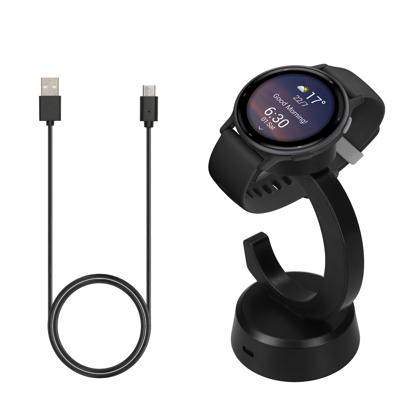 kwmobile USB Ladegerät kompatibel mit Garmin Vivoactive 6 / Vivoactive 5 / Forerunner 55 255 165 965 USB Kabel Charger Stand Smart Watch Ladestation Ladekabel mit Standfunktion