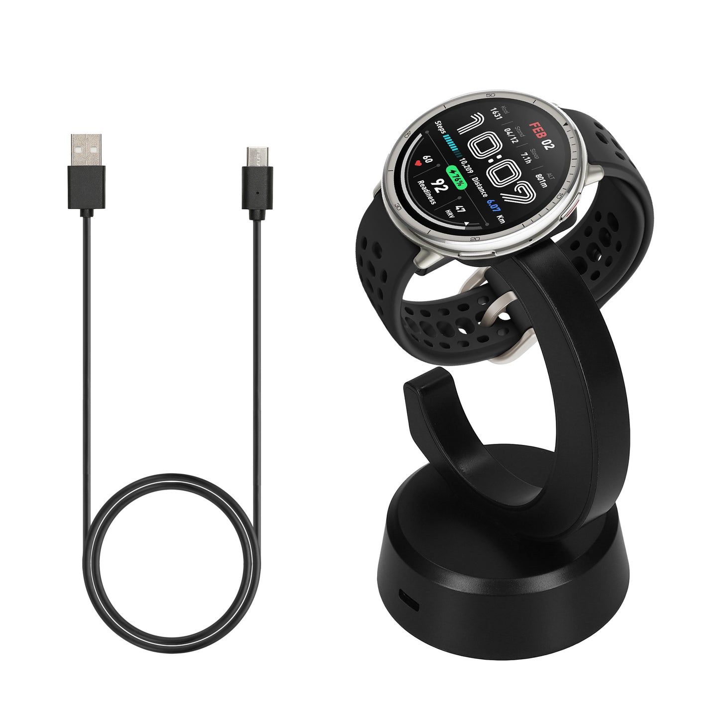 kwmobile USB Ladegerät kompatibel mit Amazfit Bip 6 / Amazfit Active 2 (A2437) / Active 2 Square (A2434) - USB Kabel Charger Stand - Smart Watch Ladestation - Ladekabel mit Standfunktion