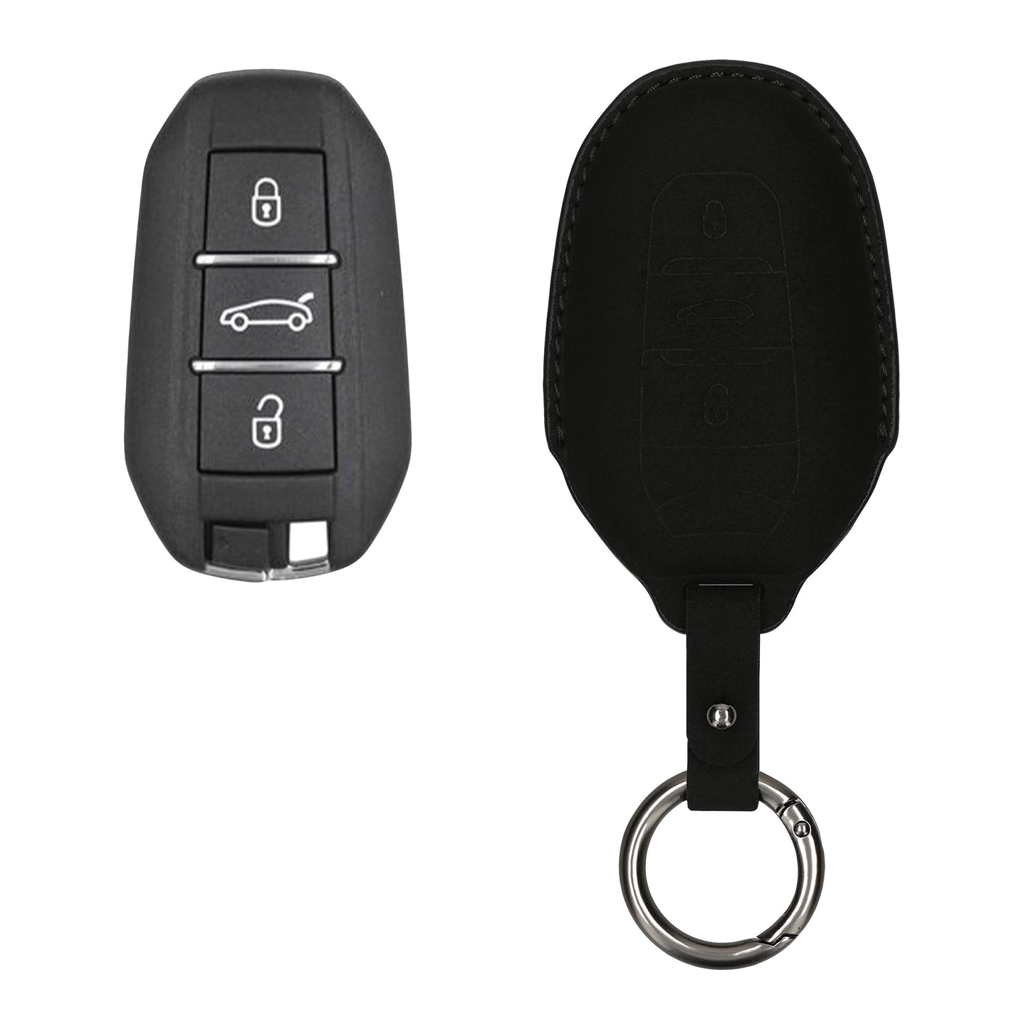 kwmobile Kunstleder Autoschlüssel Cover kompatibel mit Peugeot Citroen 3-Tasten Smartkey Autoschlüssel (nur Keyless Go) Hülle - Schutzhülle mit Schlüsselring