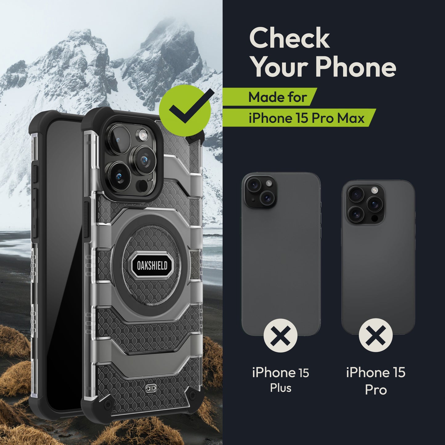 Oakshield Handyhülle für das iPhone 15 Pro Max Hülle Cover kompatibel mit MagSafe-Zubehör Schutzhülle mit Falltest nach Militärstandard