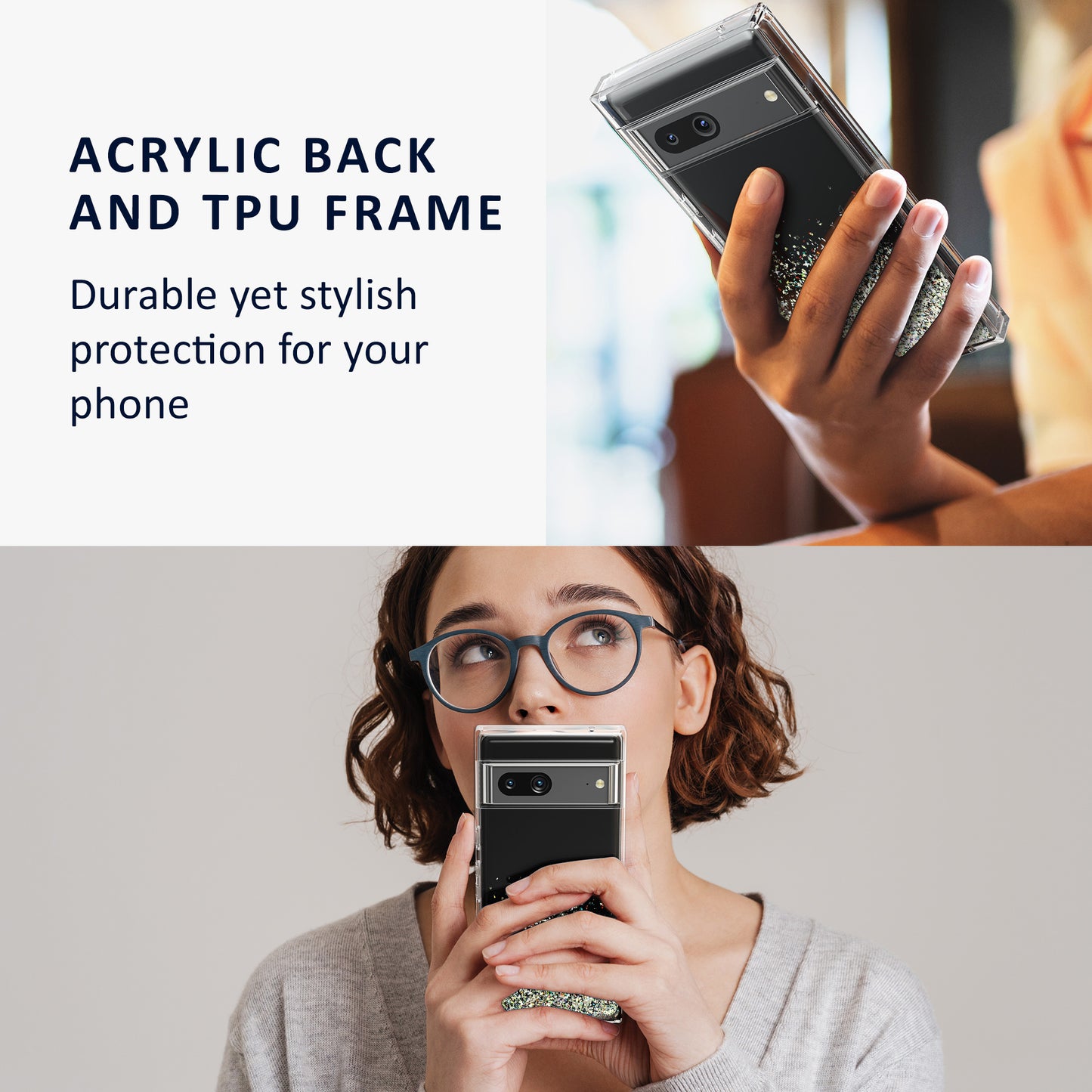 kalibri Hülle kompatibel mit Google Pixel 7 Case - Glitzer Cover - Acryl TPU Schutzhülle - Handyhülle in Silber