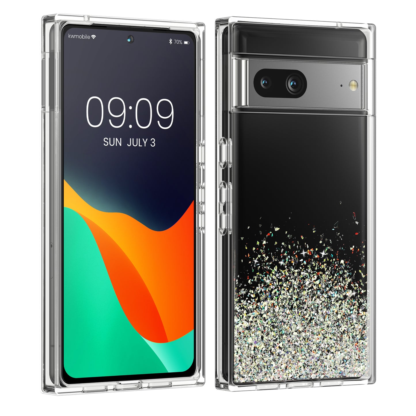 kalibri Hülle kompatibel mit Google Pixel 7 Case - Glitzer Cover - Acryl TPU Schutzhülle - Handyhülle in Silber