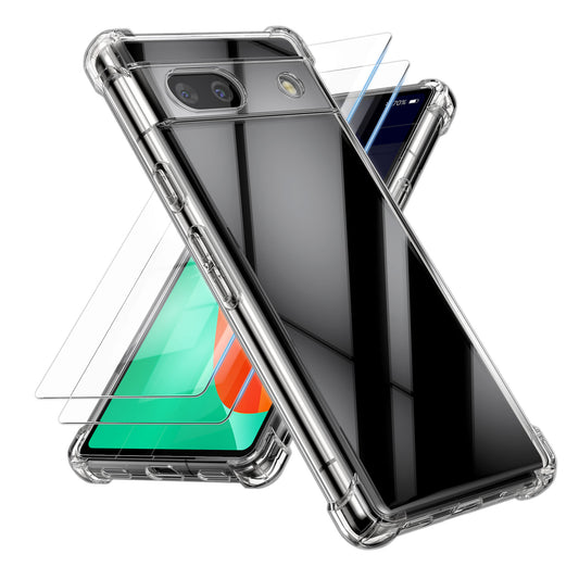 kalibri Hülle kompatibel mit Google Pixel 7a Case - Handyhülle mit 2x Glas Schutz Folie - Cover Handyhülle