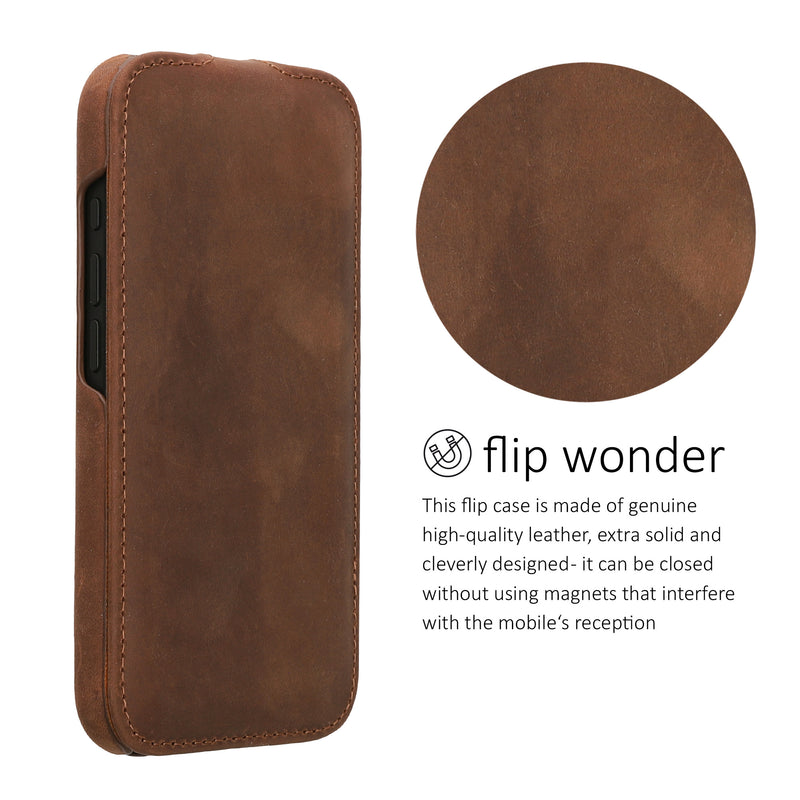 kalibri Flip Hülle Ultra Slim kompatibel mit Apple iPhone 17 - Leder Case Schutzhülle Tasche in Braun Braun