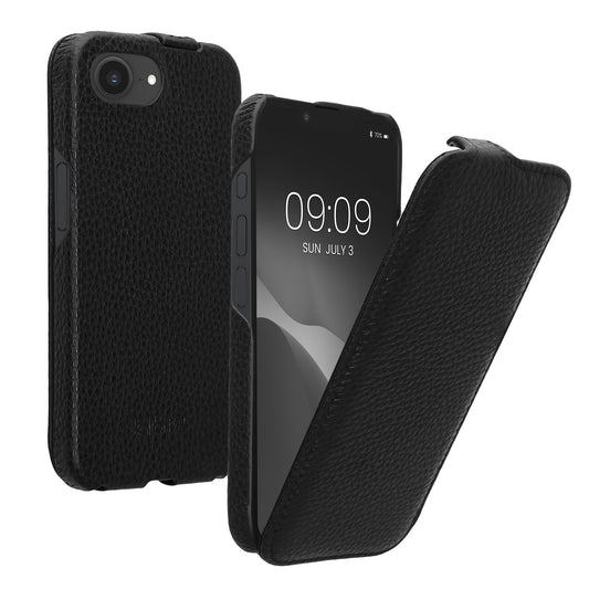 iPhone 17e / iPhone 16e Echtleder Handyhülle Schwarz
