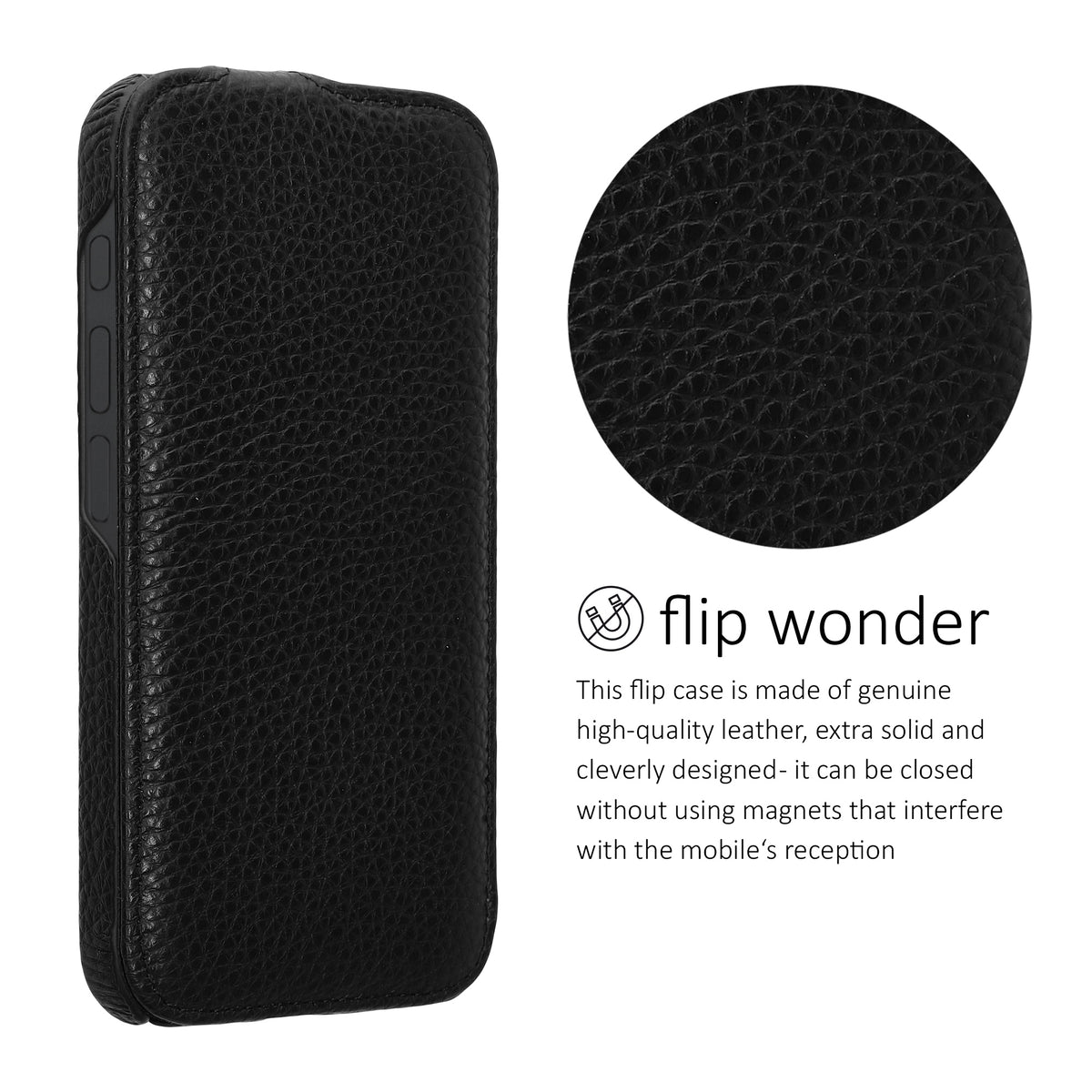 kalibri Flip Hülle Ultra Slim kompatibel mit Apple iPhone 17e / iPhone 16e - Leder Case Schutzhülle Tasche in Schwarz Schwarz