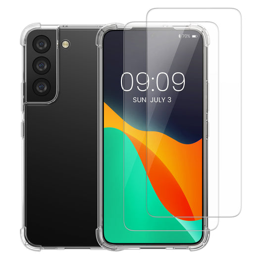 kalibri Hülle kompatibel mit Samsung Galaxy S22 Case - Handyhülle mit 2x Glas Schutz Folie - Cover Handyhülle