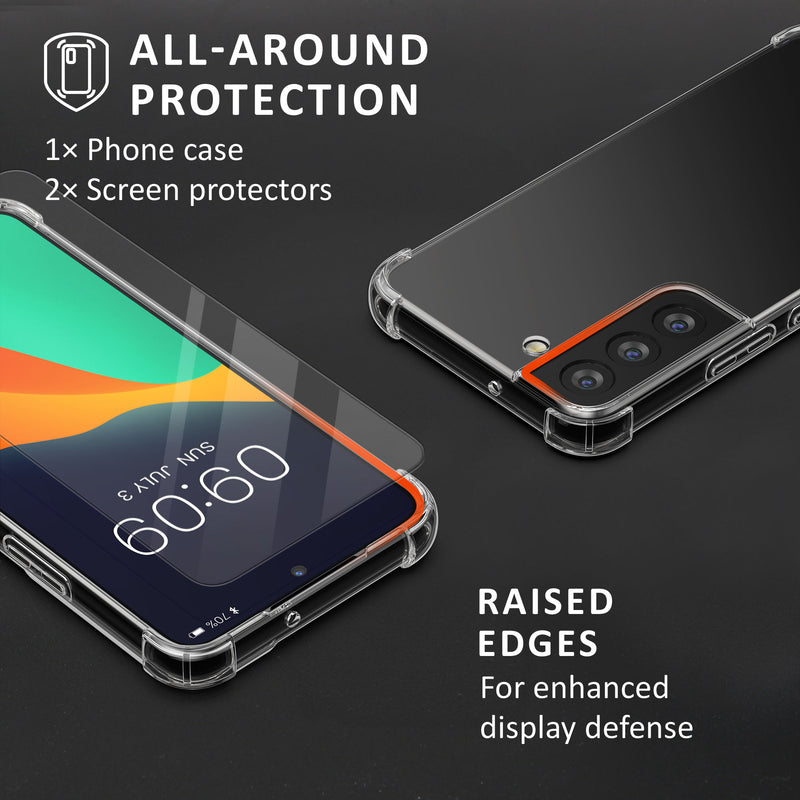 kalibri Hülle kompatibel mit Samsung Galaxy S22 Case - Handyhülle mit 2x Glas Schutz Folie - Cover Handyhülle