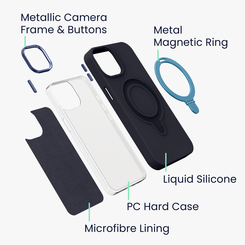 kalibri Hülle kompatibel mit Apple iPhone 15 Pro Hülle - Silikon Case kompatibel mit MagSafe - Cover mit Stand Fingerhalter