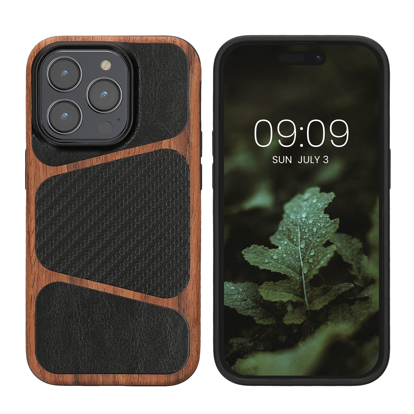kalibri Hülle kompatibel mit Apple iPhone 14 Pro Handyhülle - Carbon Textur Design Kunstleder Holz - Case kompatibel mit MagSafe Zubehör - Dunkelbraun Schwarz Dunkelbraun  