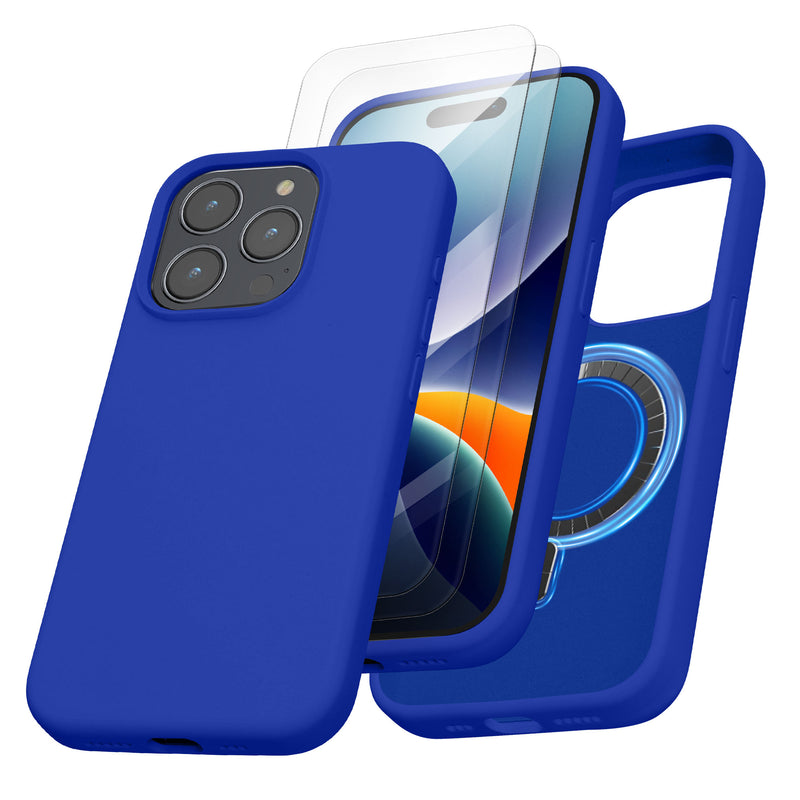 kalibri Hülle kompatibel mit Apple iPhone 15 Pro Hülle - Magnetisches Silikon Case kompatibel mit MagSafe - Cover mit 2x Schutzglas - Handyhülle gummiert
