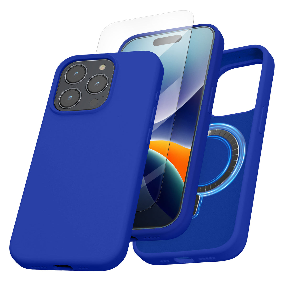 kalibri Hülle kompatibel mit Apple iPhone 15 Pro Hülle - Magnetisches Silikon Case kompatibel mit MagSafe - Cover mit 2x Schutzglas - Handyhülle gummiert