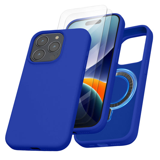 kalibri Hülle kompatibel mit Apple iPhone 15 Pro Hülle - Magnetisches Silikon Case kompatibel mit MagSafe - Cover mit 2x Schutzglas - Handyhülle gummiert Baltik Blau Baltik Blau  