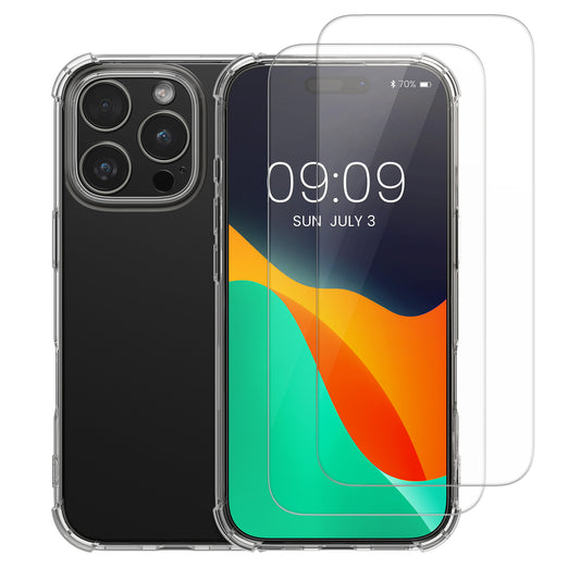 kalibri Hülle kompatibel mit Apple iPhone 16 Pro Case - Handyhülle mit 2x Glas Schutz Folie - Cover Handyhülle