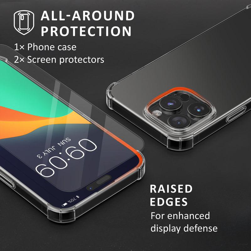 kalibri Hülle kompatibel mit Apple iPhone 16 Pro Max Case - Handyhülle mit 2x Glas Schutz Folie - Cover Handyhülle