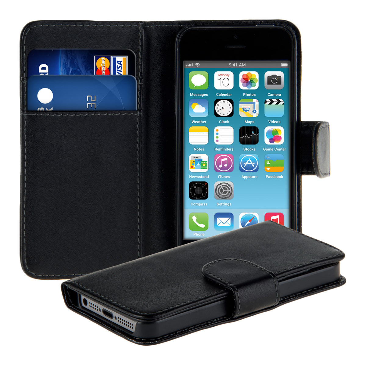 kwmobile Wallet Case Hülle kompatibel mit Apple iPhone SE (1.Gen 2016) / iPhone 5 / iPhone 5S - Cover Flip Tasche mit Kartenfach