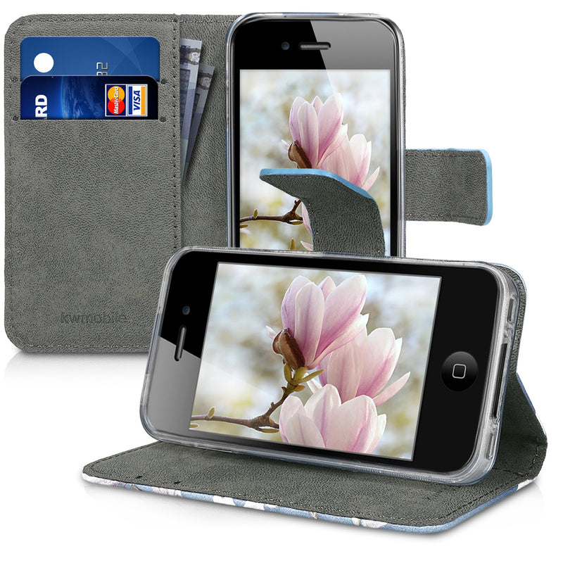 kwmobile Wallet Case kompatibel mit Apple iPhone 4 / 4S Hülle - Cover mit Ständer und Kartenfächern