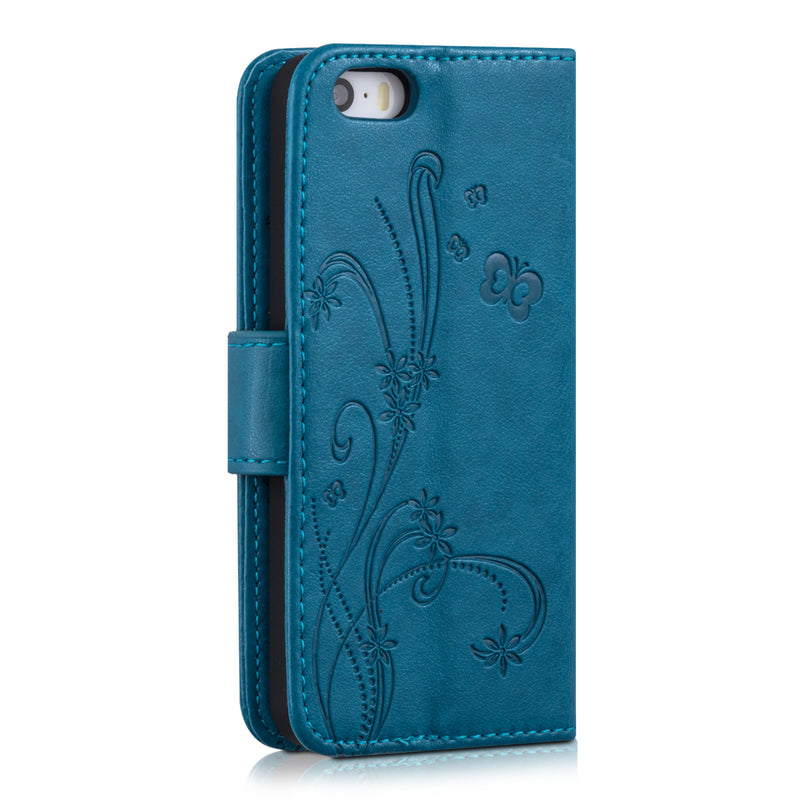 kwmobile Wallet Case kompatibel mit Apple iPhone SE (1.Gen 2016) / iPhone 5 / iPhone 5S Hülle - Cover mit Ständer und Kartenfächern