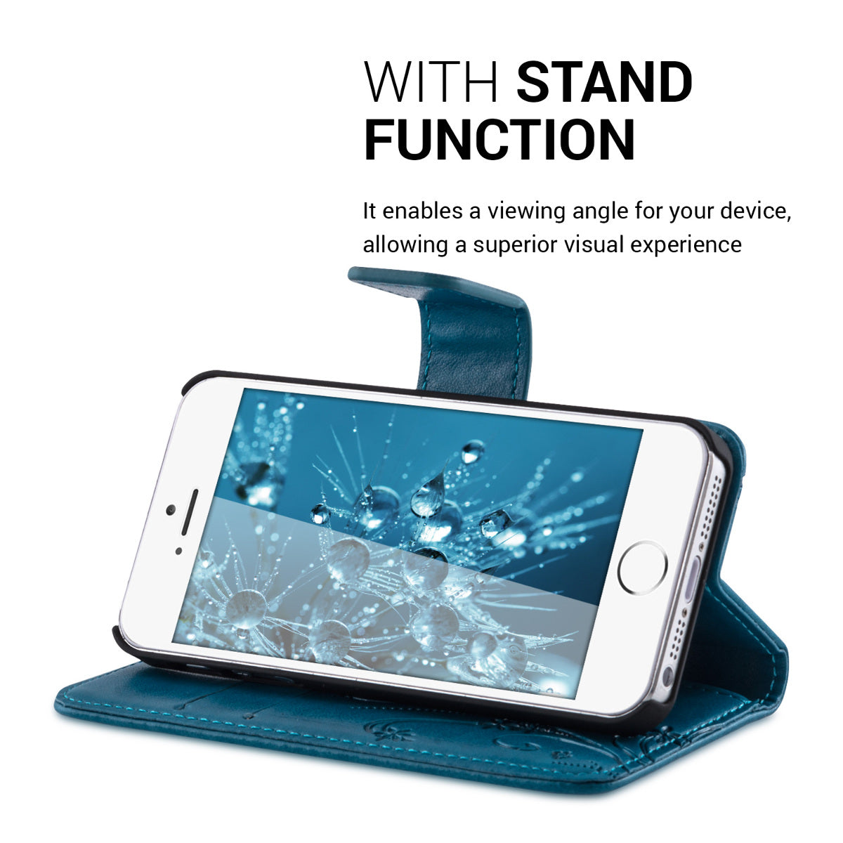 kwmobile Wallet Case kompatibel mit Apple iPhone SE (1.Gen 2016) / iPhone 5 / iPhone 5S Hülle - Cover mit Ständer und Kartenfächern