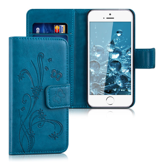 kwmobile Wallet Case kompatibel mit Apple iPhone SE (1.Gen 2016) / iPhone 5 / iPhone 5S Hülle - Cover mit Ständer und Kartenfächern