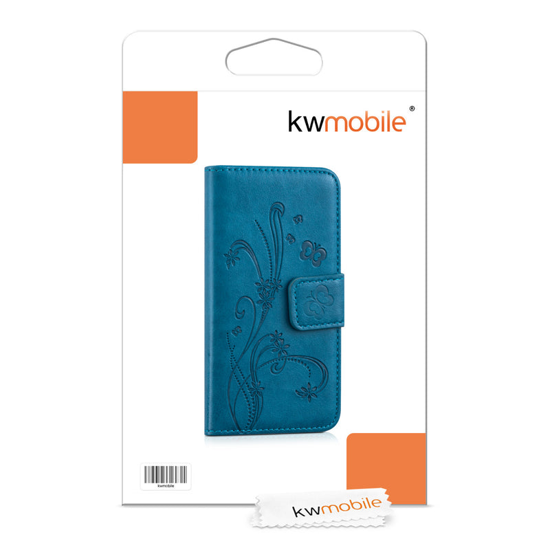 kwmobile Wallet Case kompatibel mit Apple iPhone SE (1.Gen 2016) / iPhone 5 / iPhone 5S Hülle - Cover mit Ständer und Kartenfächern