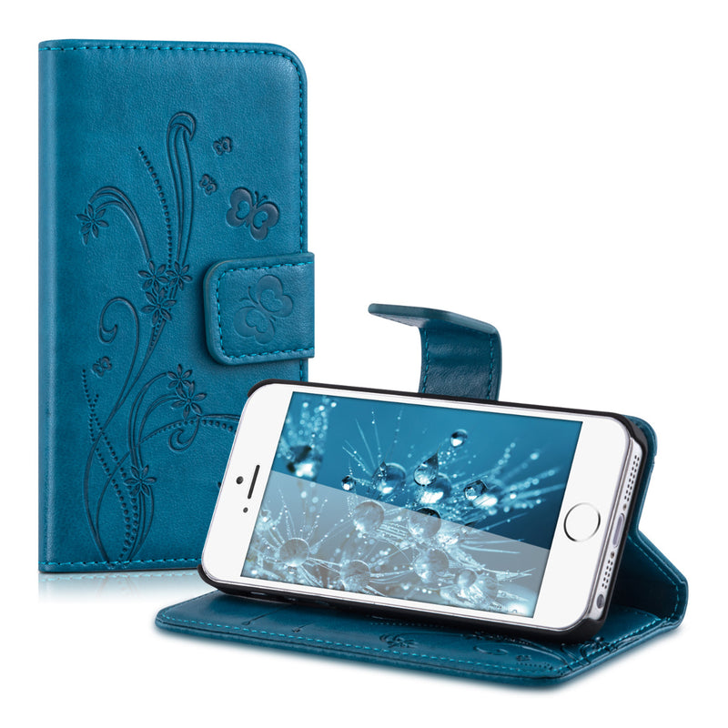 kwmobile Wallet Case kompatibel mit Apple iPhone SE (1.Gen 2016) / iPhone 5 / iPhone 5S Hülle - Cover mit Ständer und Kartenfächern