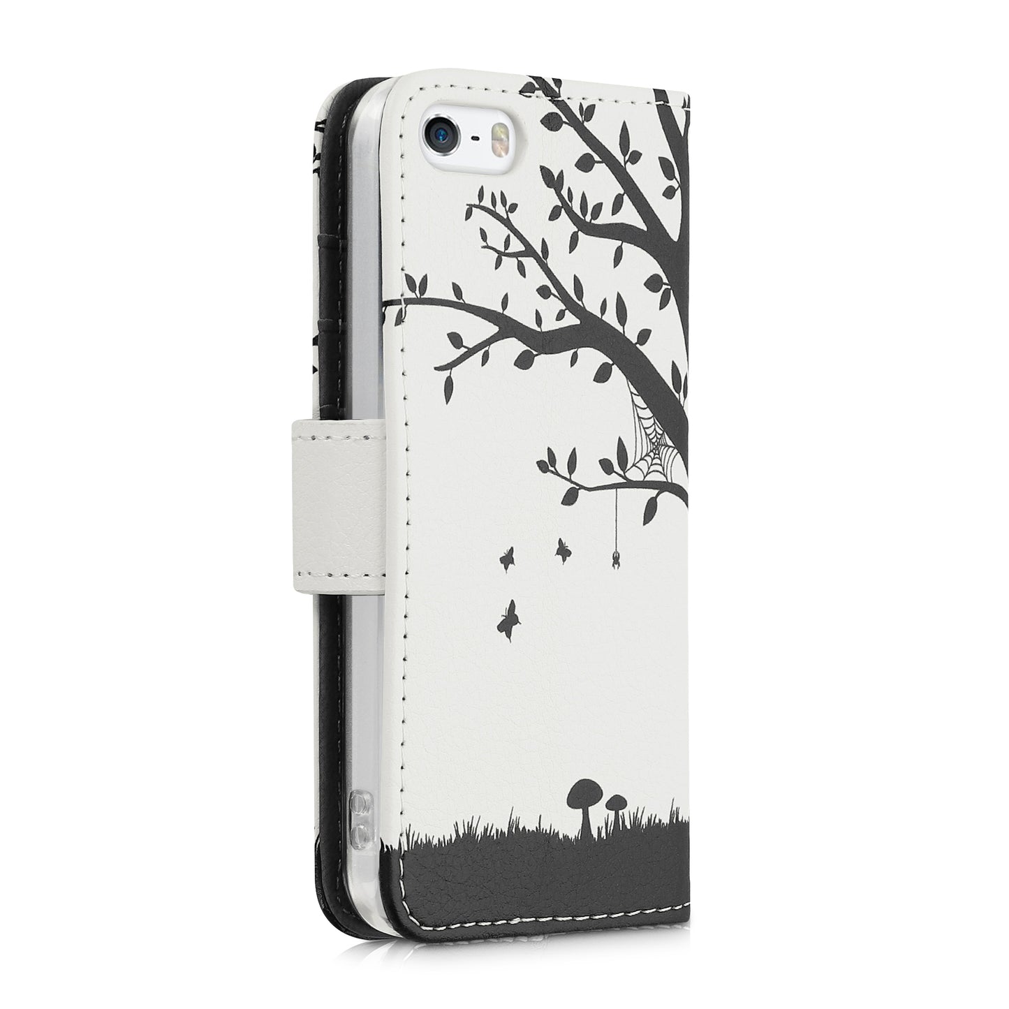 kwmobile Wallet Case kompatibel mit Apple iPhone SE (1.Gen 2016) / iPhone 5 / iPhone 5S Hülle - Cover mit Ständer und Kartenfächern