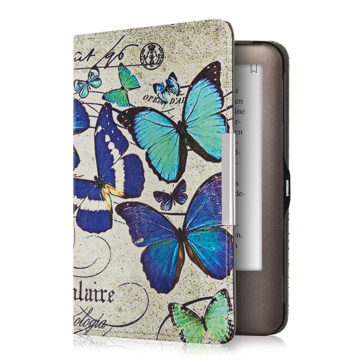 kwmobile Schutzhülle für Tolino Shine (2013) Hülle - eReader Flip Case mit Auto Sleep Funktion - Schmetterlinge Vintage mit Blau Mintgrün Beige Blau  [dsg04]
