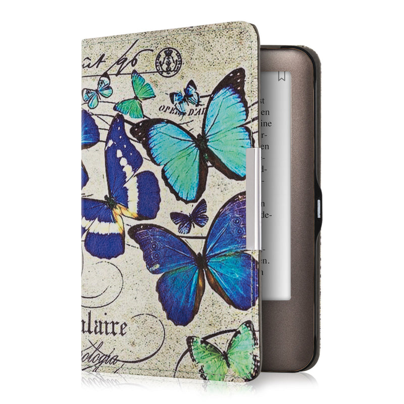 kwmobile Schutzhülle für Tolino Shine (2013) Hülle - eReader Flip Case mit Auto Sleep Funktion - Schmetterlinge Vintage mit Blau Mintgrün Beige Blau  [dsg04]