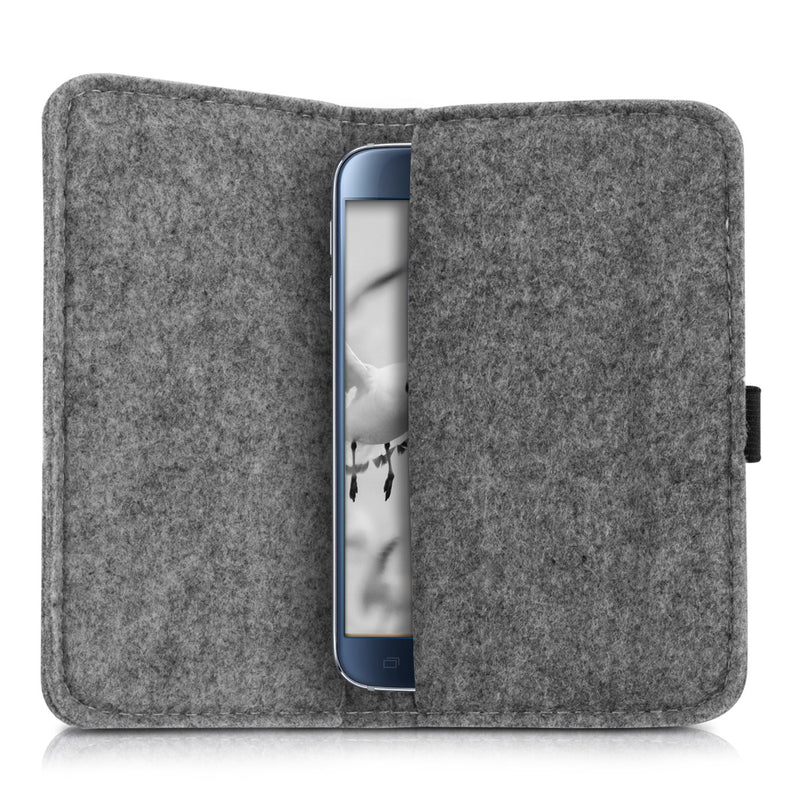 kwmobile Filz Tasche für Smartphones mit Gummiband Handy Schutztasche Innenmaße 16,0 x 8,0 cm