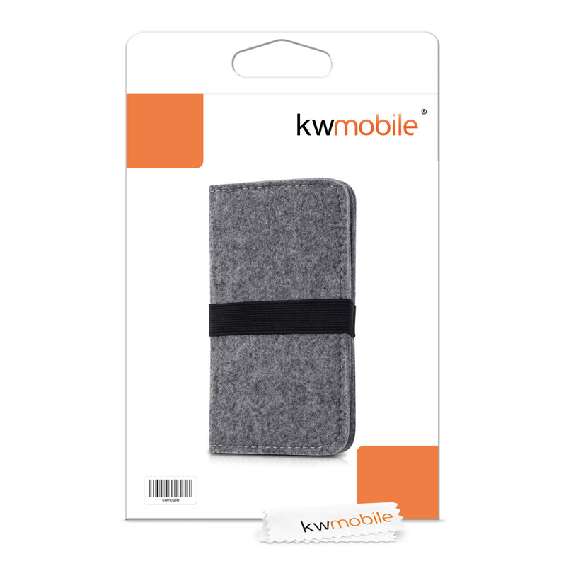 kwmobile Filz Tasche für Smartphones mit Gummiband Handy Schutztasche Innenmaße 16,0 x 8,0 cm