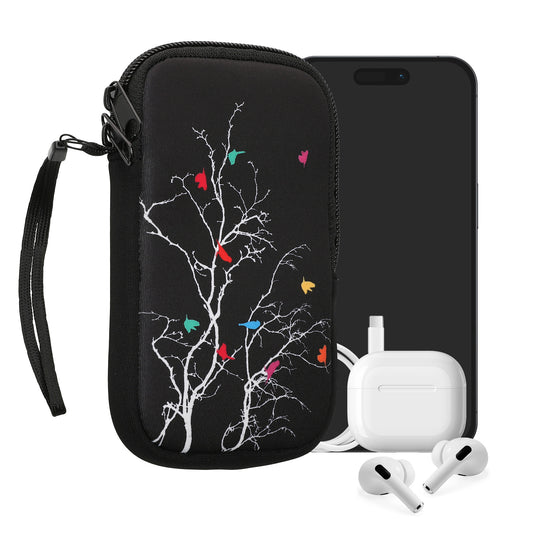kwmobile Handytasche für Smartphones - 5,5" - Handy Tasche Hülle Cover Case Schutzhülle - Vögel Ast - 15,2 x 8,3 cm Innenmaße